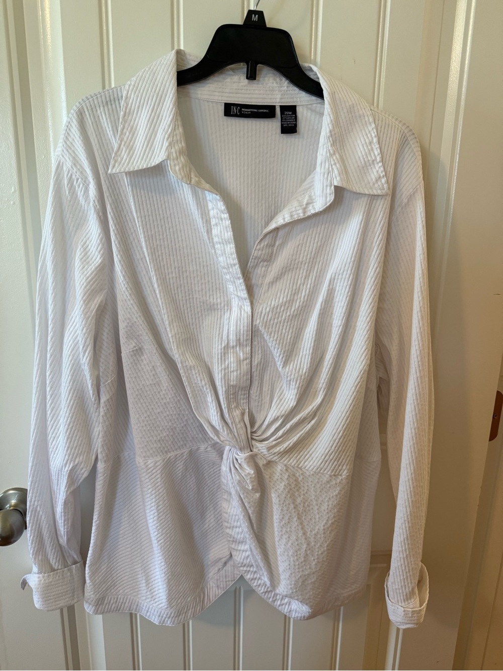 INC International Concepts White Textured Button-Up Blouse